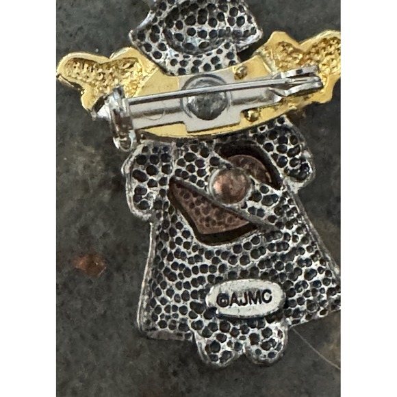 Angel Brooch AJMC Gold Tone Wings Silver Tone Dress Heart Motif Pin vintage - Picture 6 of 12